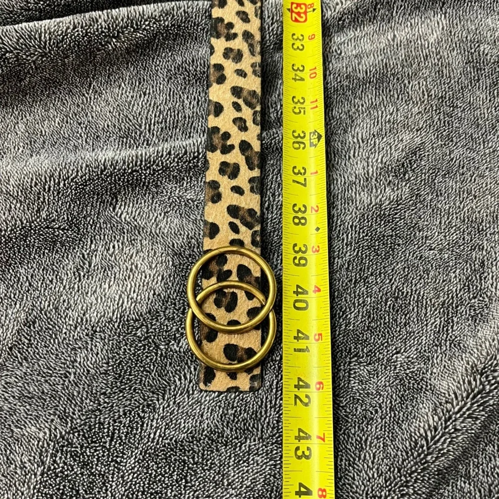 Leopard Print Calf Hair Belt Double O-Ring Gold Buckle Boho Western Cowgirl